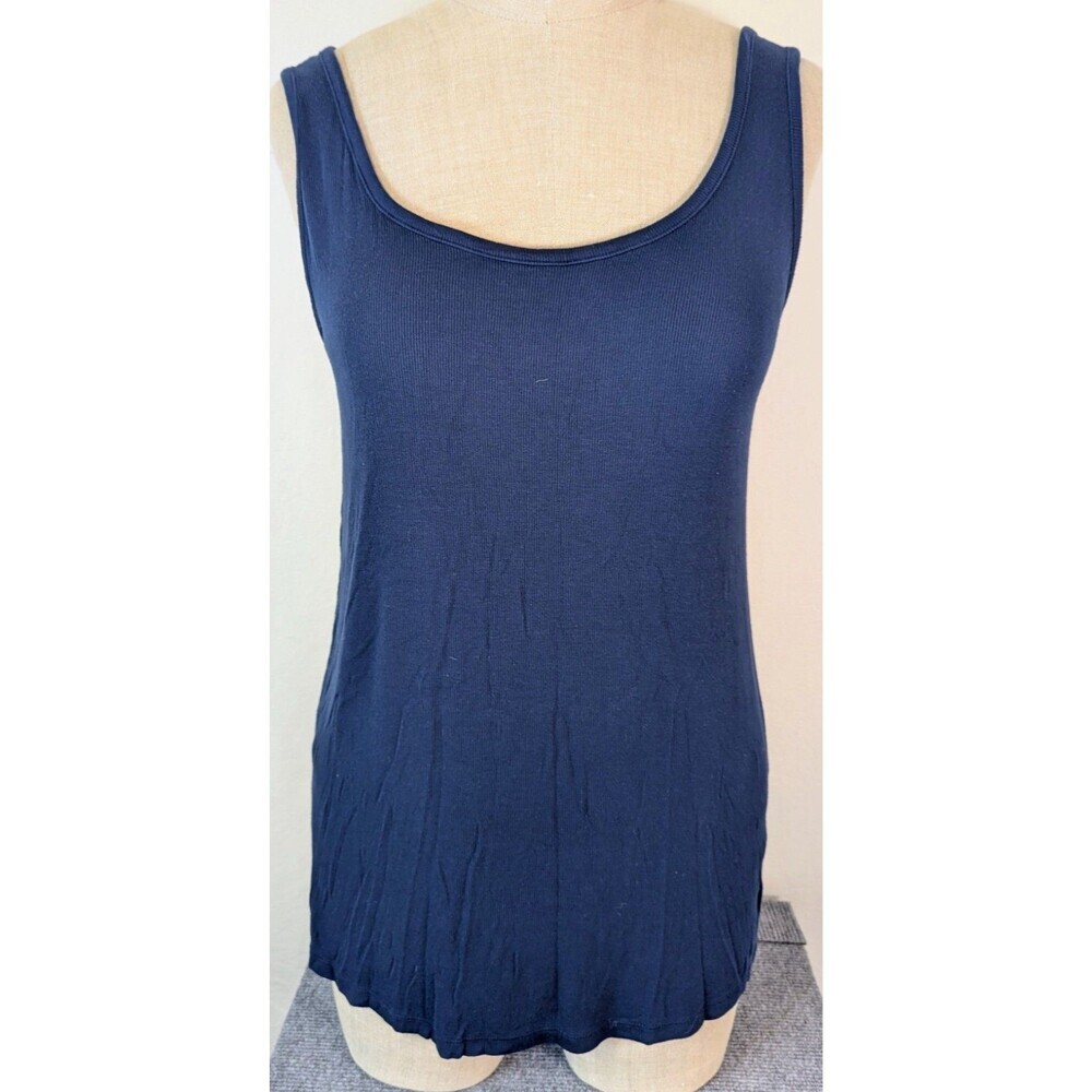 Terra & Sky Navy Blue Ribbed Scoop Neck Tank Top Modal Blend Plus Size 1X 16W-18 - Picture 1 of 7